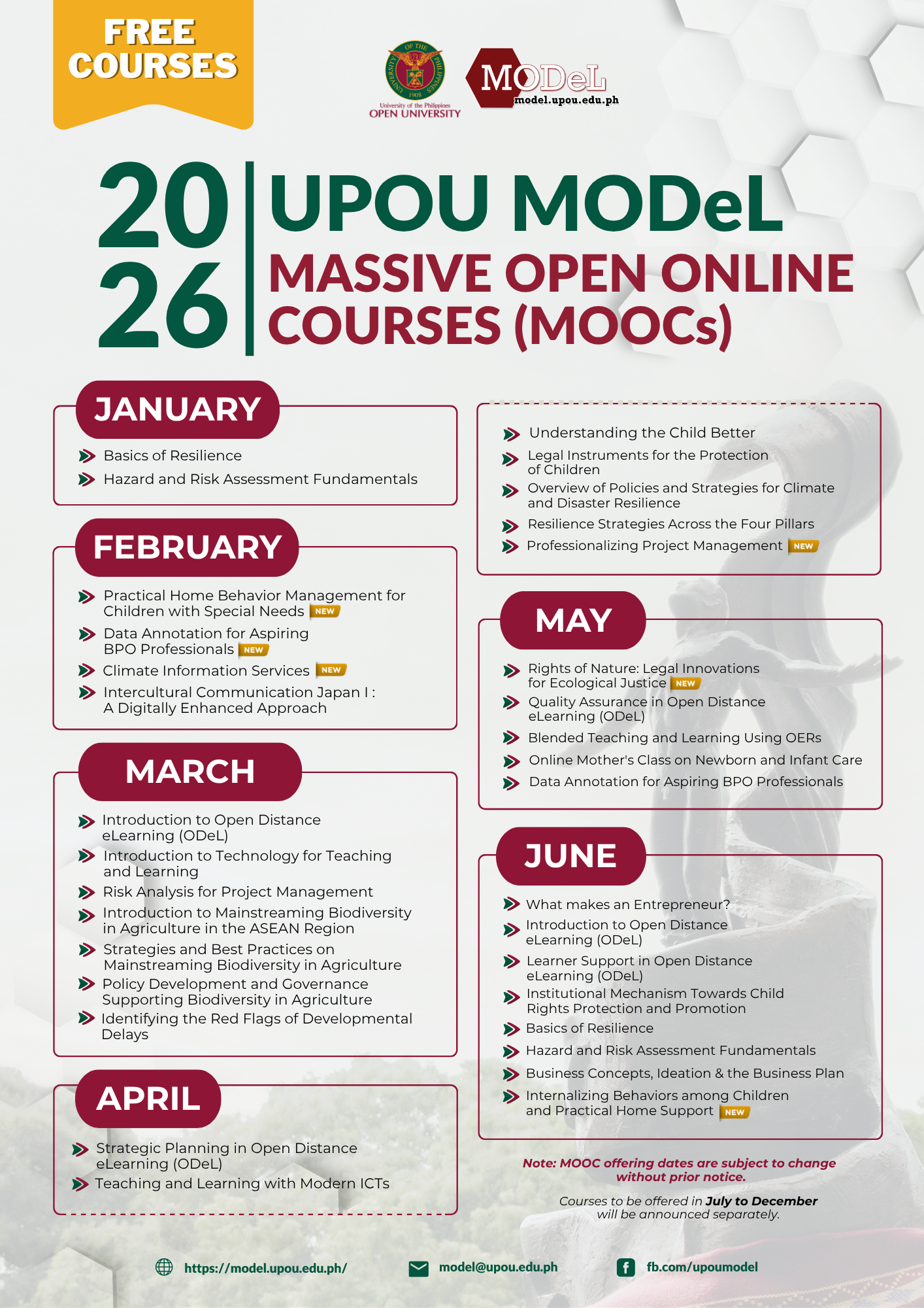 Updated January to June 2026 MOOC Calendar
