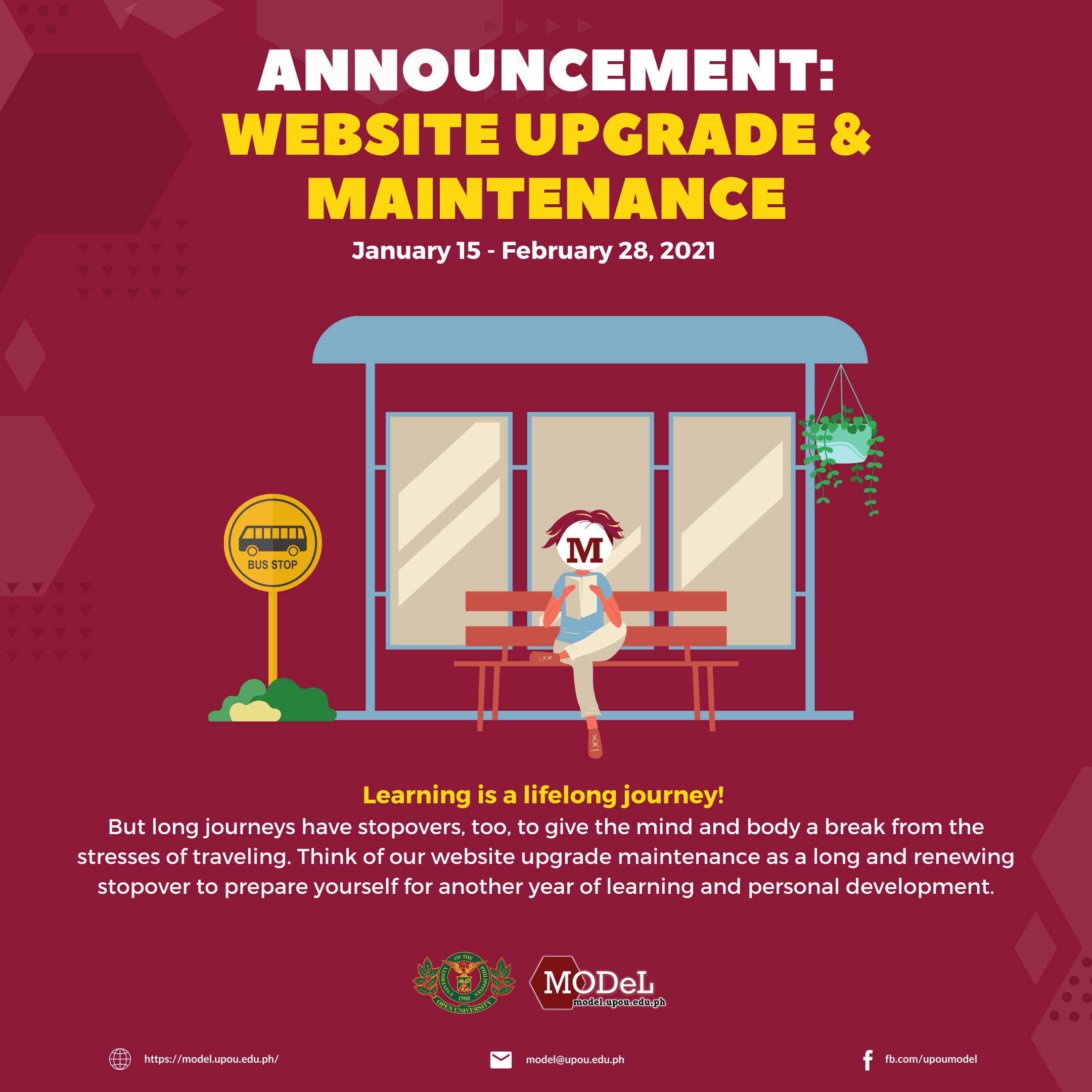 two-month website downtime starting this Friday, January 15 until February 28, 2021